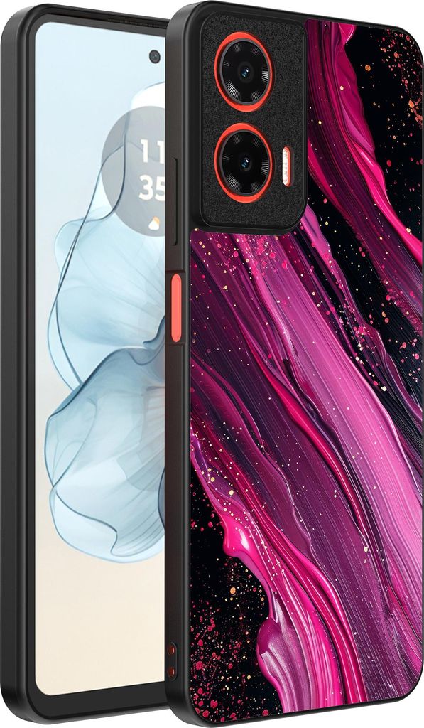 Smartphonica Handytasche Passend für Motorola Moto G04 - G24 - G24 Power - E14 mit Marmordruck - TPU Rückendeckung Fall Marmor Design - Lila Pink