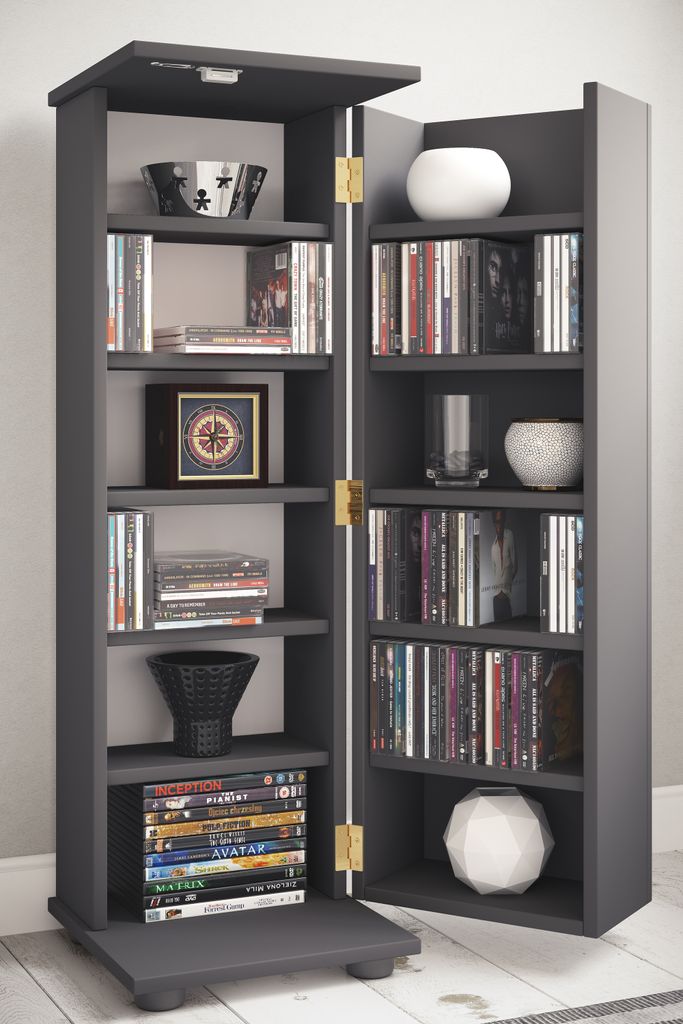 VCM Holz CD DVD Stand Regal | platzsparender CD Schrank mit abschließbarer Holztür für 300 CDs oder 130 DVDs oder 72-Videos | Maße: H. 93 x B. ...