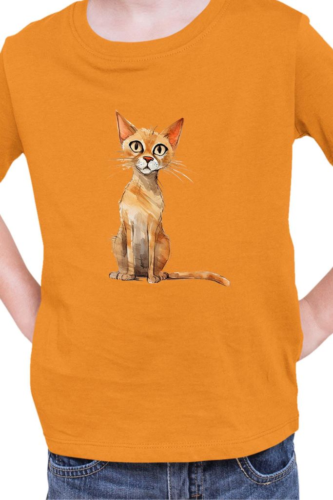 Kinder T-Shirt Funny Cats Breeds Arabian Mau Cat, 5-6 Jahr - 116 / Orange