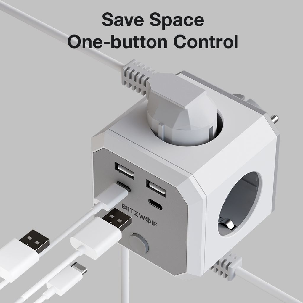 8-in-1 Wandwürfel-Steckdosenleiste EU-Stecker mit Schalter, Produktbild 2