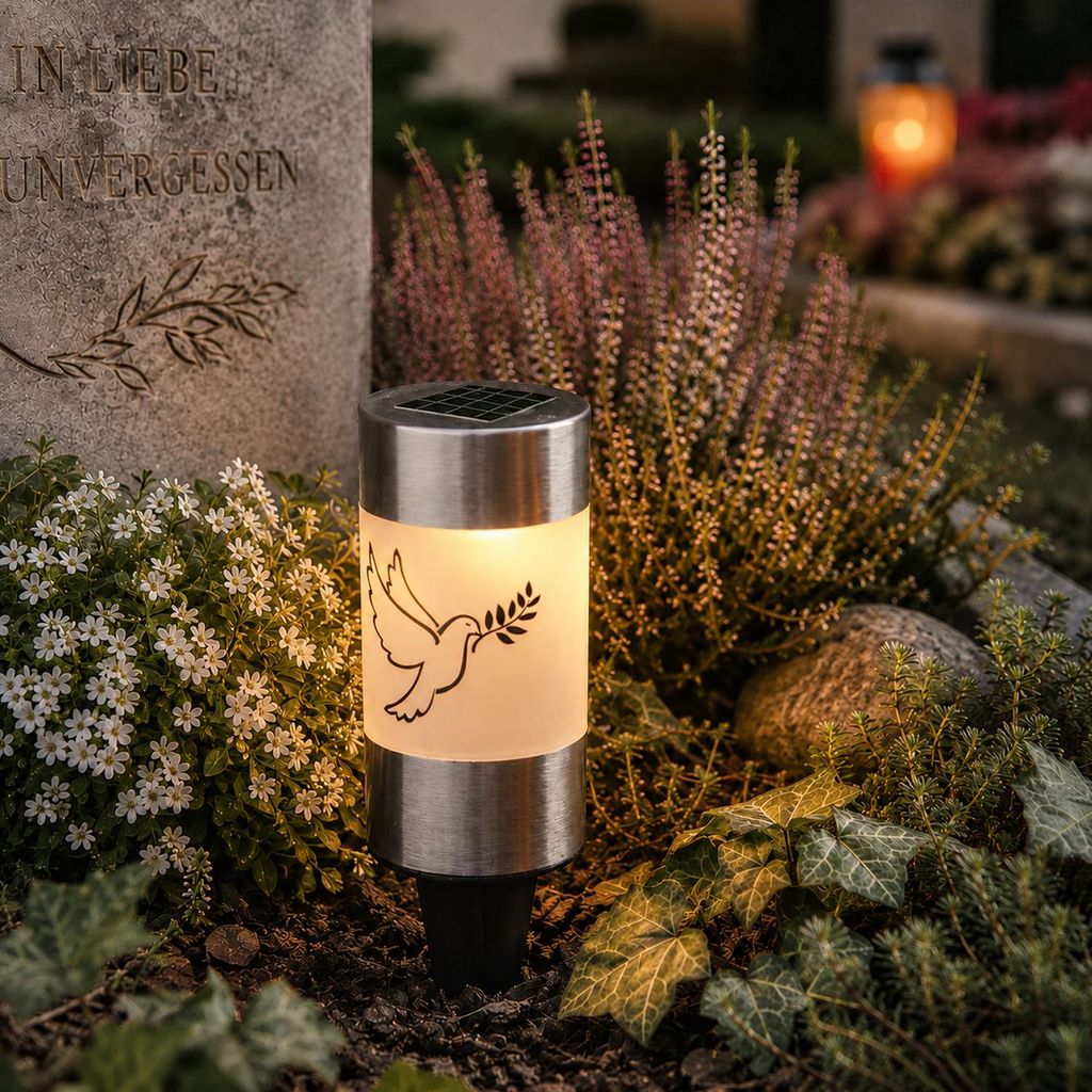 LED Solar Grablicht Taube - Grabkerze - H: 14cm - D: 6cm - Produktbild 