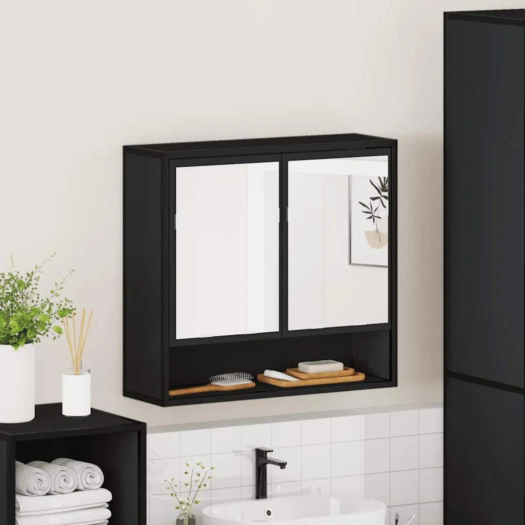 Armadio a specchio nero 65x20x60 cm in materiale ligneo - 4