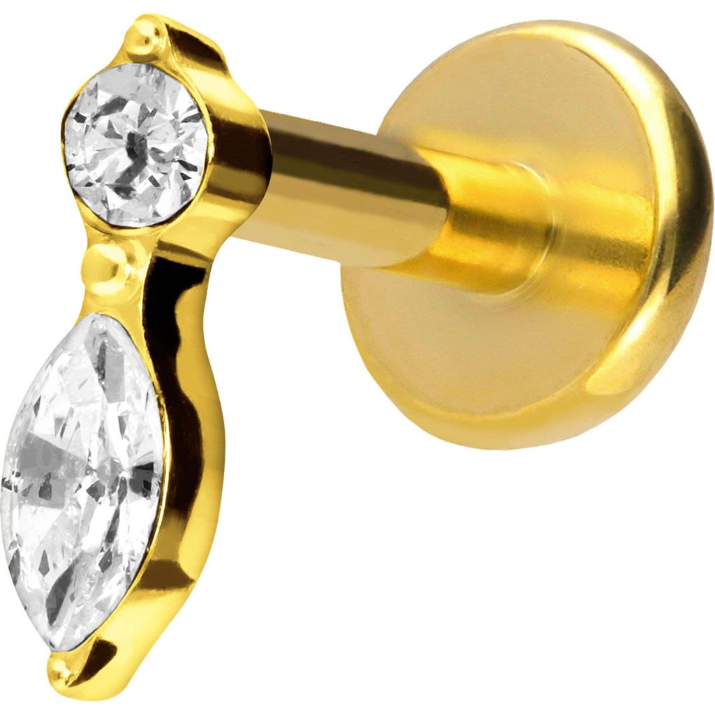 Ohrpiercing, Nasenpiercing Titan Labret mit Push Fit KRISTALLBLATT Gold Stablänge: 5mm | Stabstärke: 1,2mm
