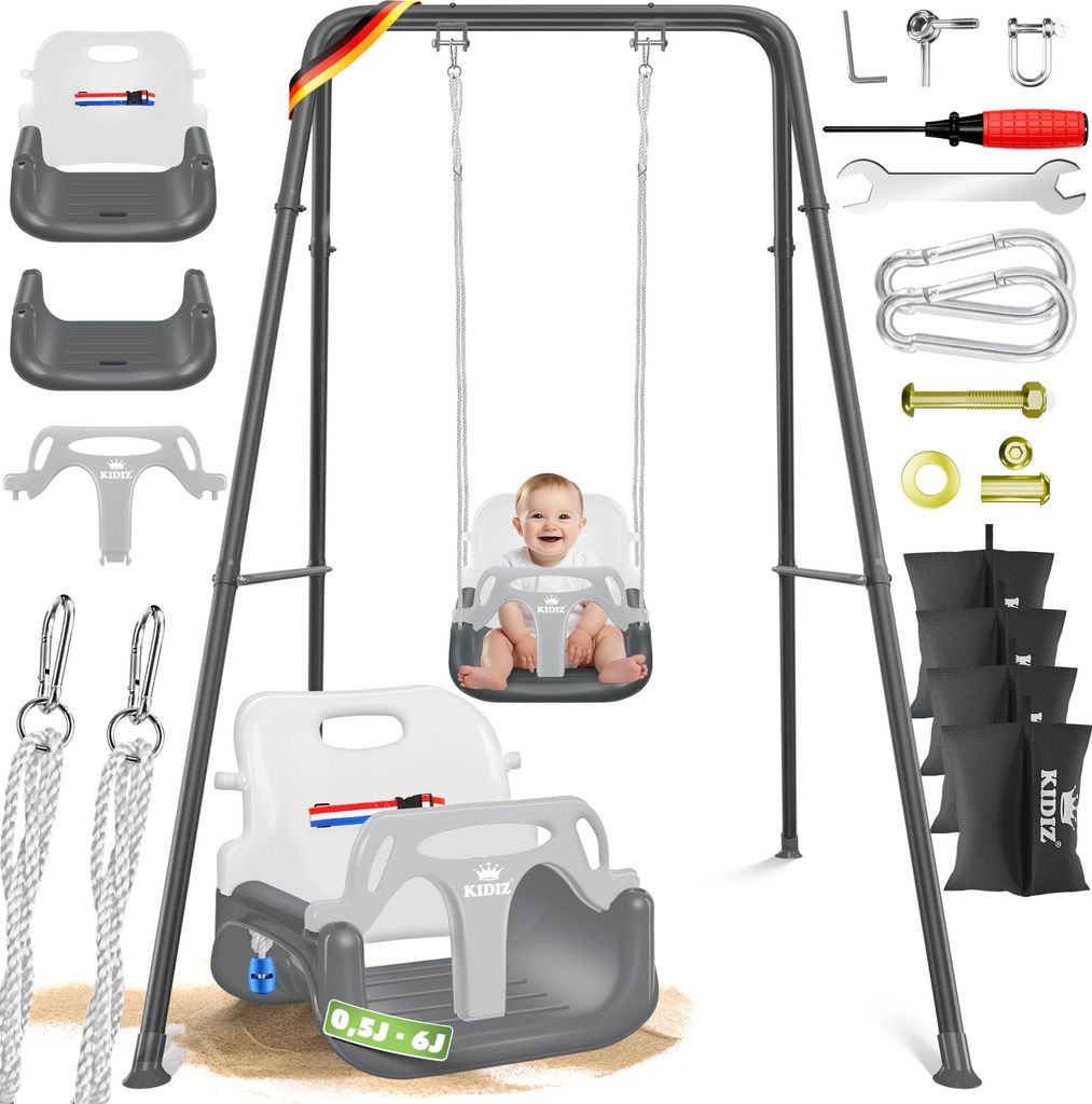 KIDIZ Babyschaukel mit Gestell 3in1 Kinderschaukel mitwachsend für Babys ab 6 Monate & Kinder bis 10 Jahre für drinnen & draußen, bis 100kg be...