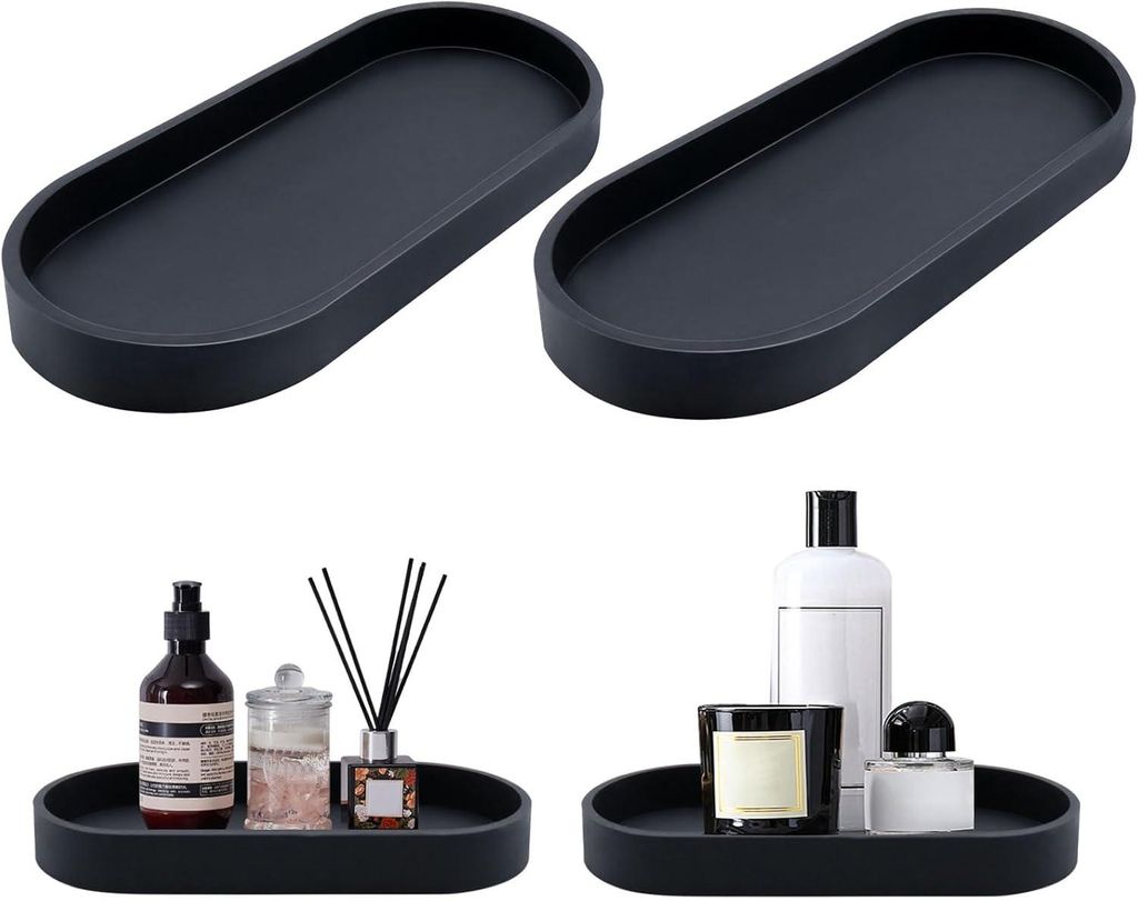 ovale schwarze Plateaus aus Silikon – Lavabo/Baignoire/Salon – Antidérapants – Design Universel