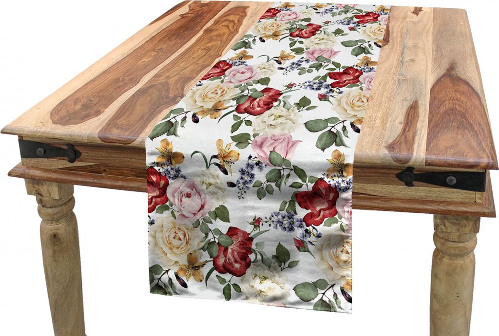 ABAKUHAUS Frühling Tischläufer, Flieder Rosen Blumen, Esszimmer Küche Rechteckiger Dekorativer Tischläufer, 40 x 300 cm, Pale Pink Cream