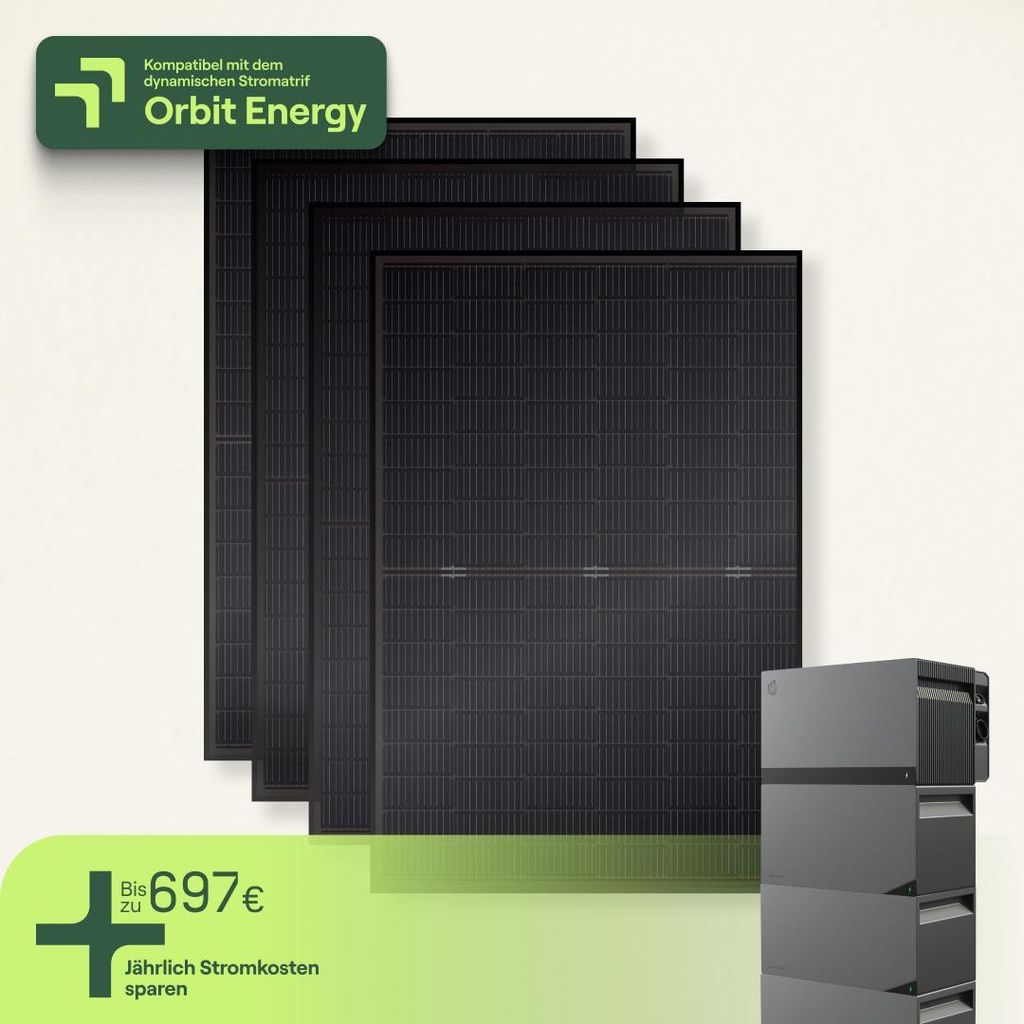Balkonkraftwerk universal mit 4 Modulen & Speicher Avocado Orbit M (10,55 kWh) - 5m Anschlusskabel - priBasic Duo