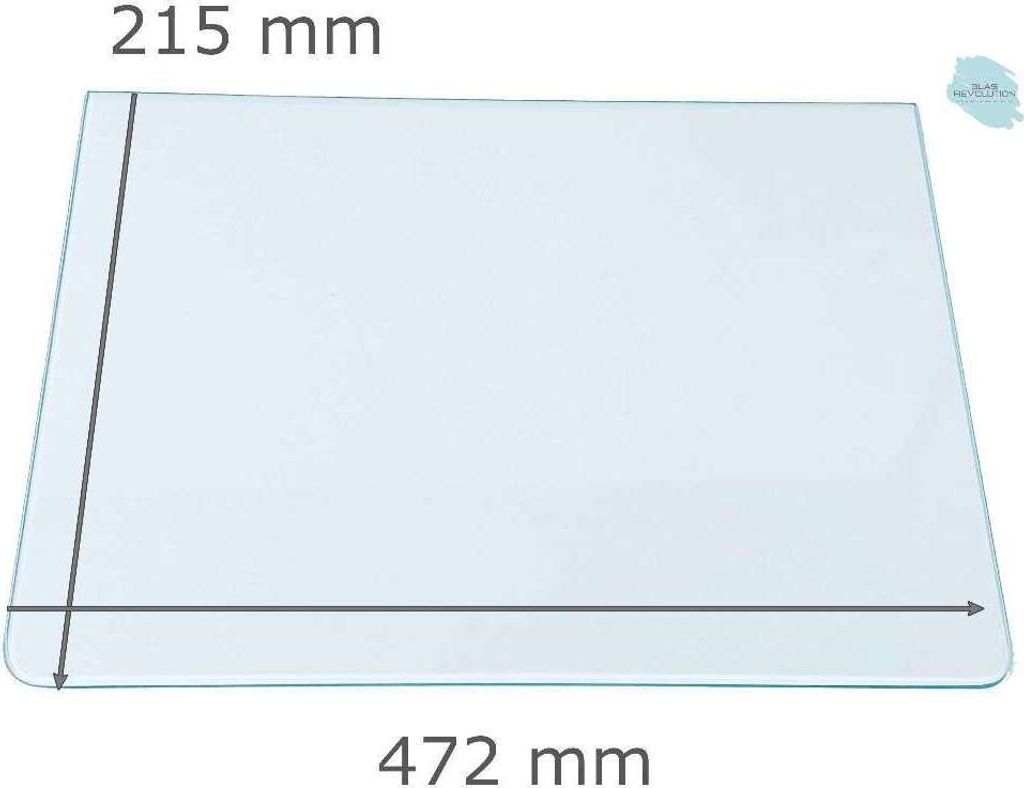 Kühlschrank Einlegeboden - Klarglas 4 mm - 2 abgerundete Ecken - 472 mm x 215 mm - (89,96 EUR / qm - Mindestbfl. 0,25 qm - Kantenb. 5,35 EUR / lfm...