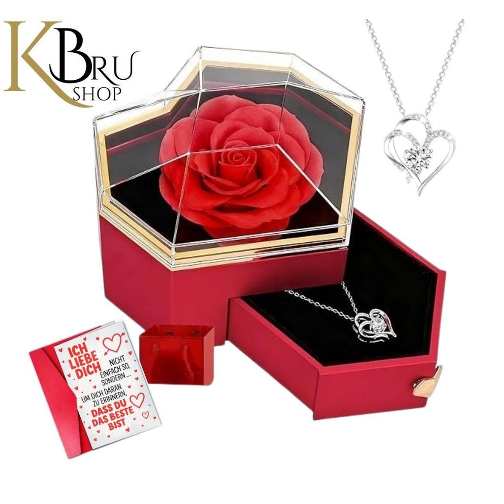 Geschenkset mit konservierter Rose & Halskette inkl. Grußkarte - liebevolle Geschenkidee KBruShop