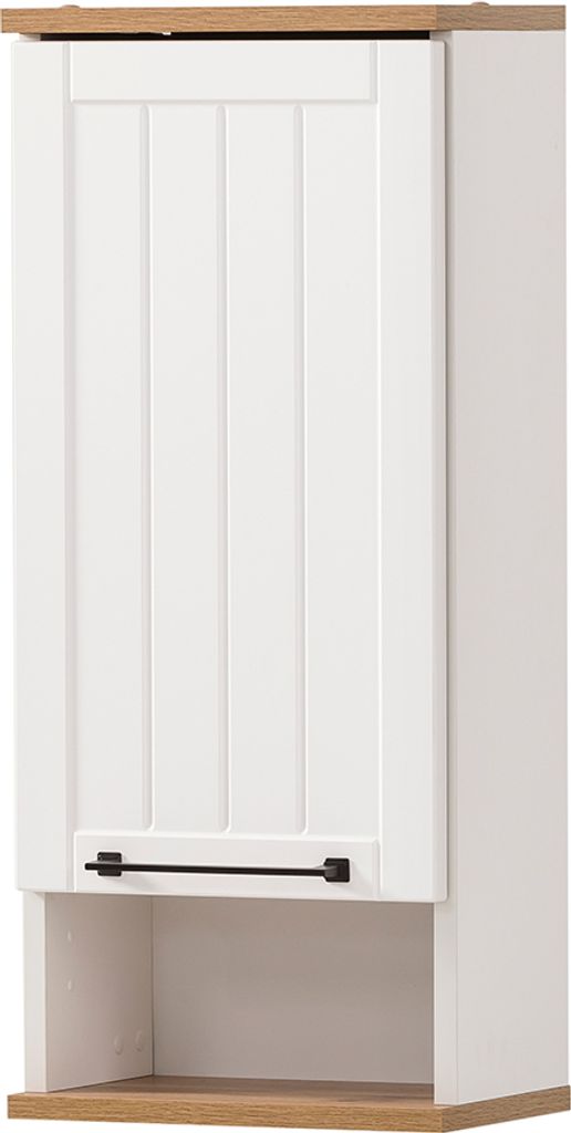 Badezimmer Hängeschrank in matt weiß mit Eiche Nb. JAUSA-80 Landhaus-Stil, B/H/T ca. 30,3/70,8/20,5 cm