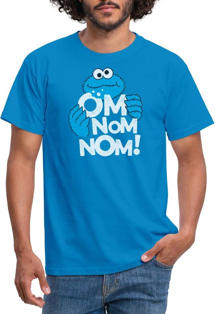 Spreadshirt Sesamstraße Krümelmonster Om Nom Nom Männer T-Shirt, 4XL, Royalblau