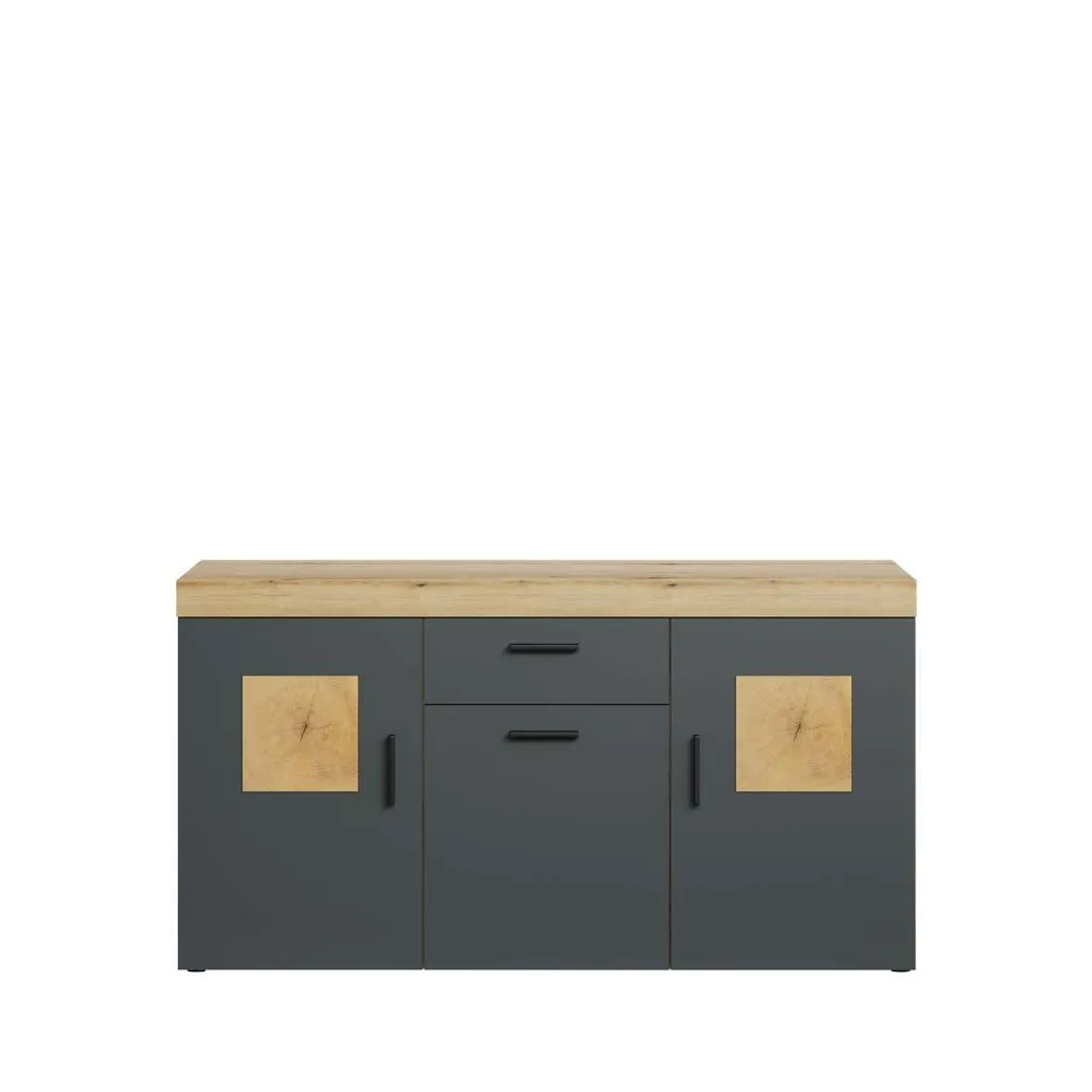 Buffet FUKUI en chêne massif de 160 cm avec 3 portes et 2 tiroirs