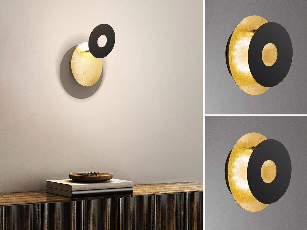2er SET verstellbare LED Wandlampen Schwarz Gold oval für indirekte Beleuchtung