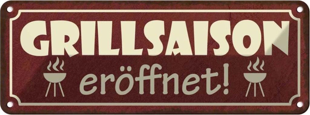 vianmo Blechschild 10x27 cm Grillsaison eröffnet Essen Trinken