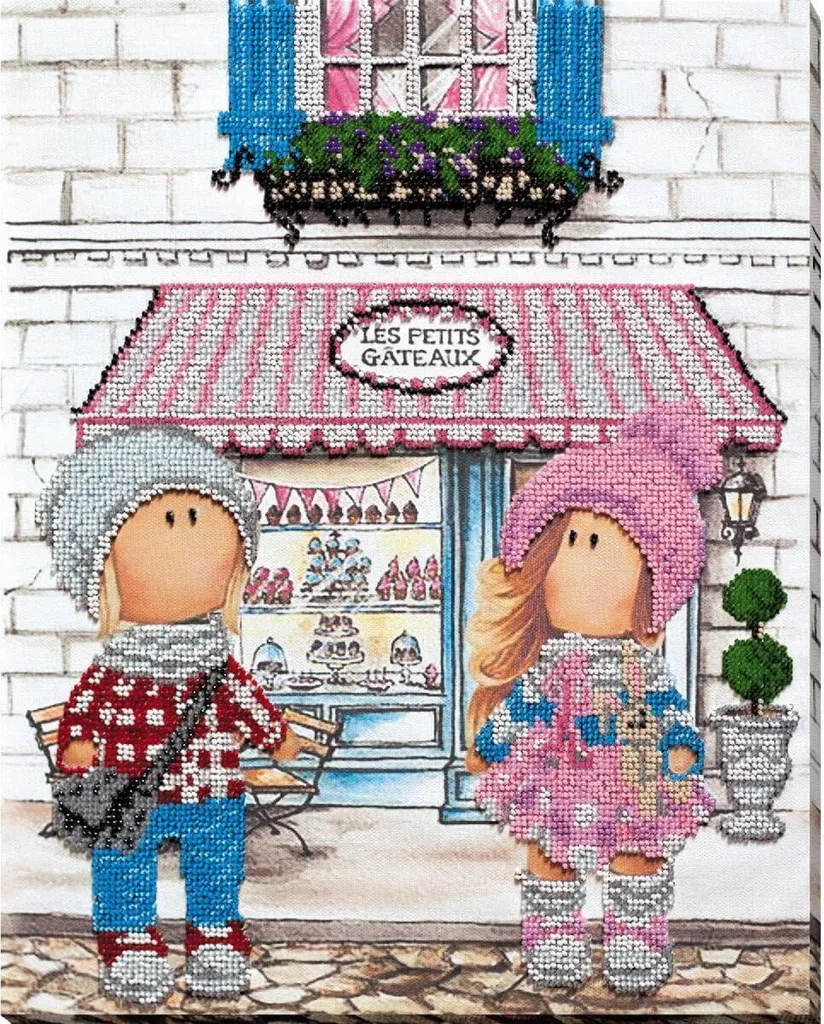 Abris Art Treffen im Café 37,5x30cm - Kit Punto Croce e Perline Premium