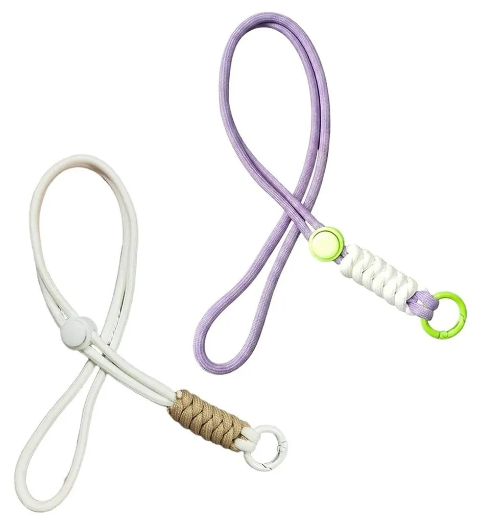 2 Cordons tour de cou violet et blanc avec anneau pour téléphone
