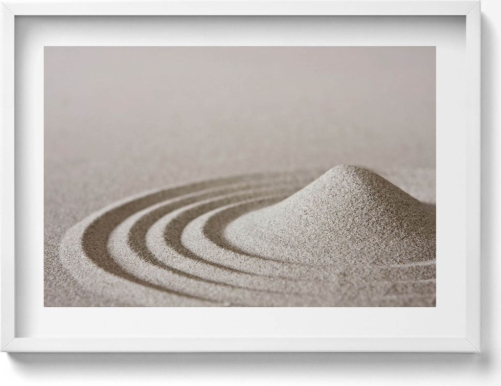 Zen - Hügel aus Sand im Boho-Stil– Wandbild mit Rahmen – Gerahmtes Bild – Wanddekoration – 70x50 cm – Weiß Rahmen
