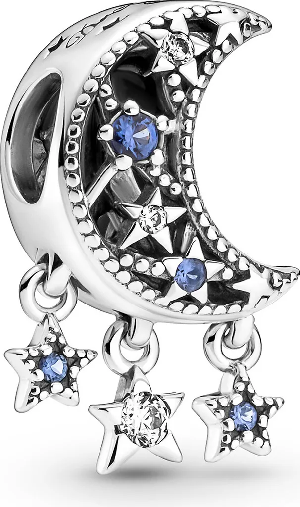 Pendentif Charm Étoile et Lune pour Bracelet Femme Argent et Oxydes