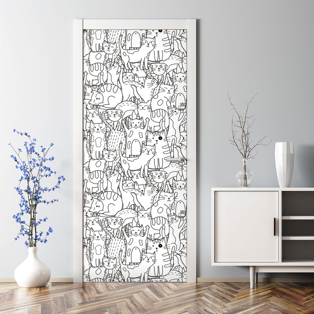 Dekorative Abnehmbarer Wandsticker Tapete Türtapete selbstklebend Gekritzel Katzen 85 x 200 cm