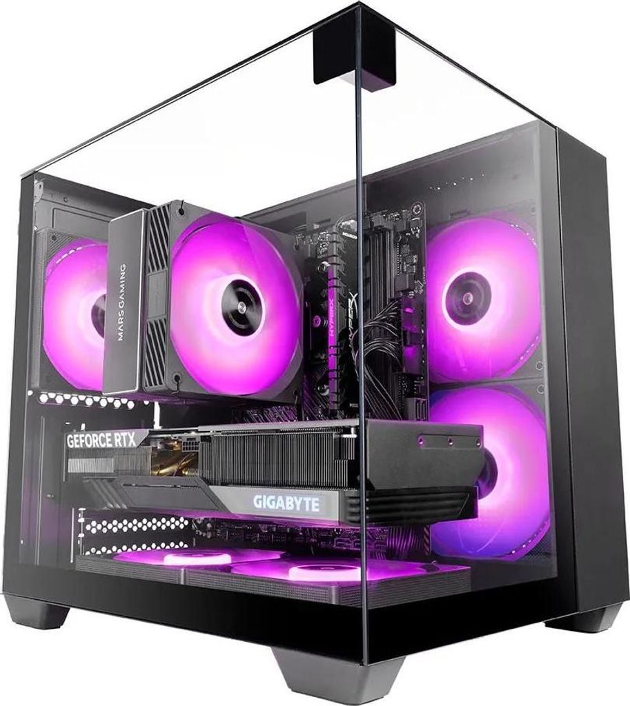 Mars Gaming Mc-visionm Microatx Kompaktes PC Gehäuse Dreifach gehärtetes Glas Dual Kamera Schwarz