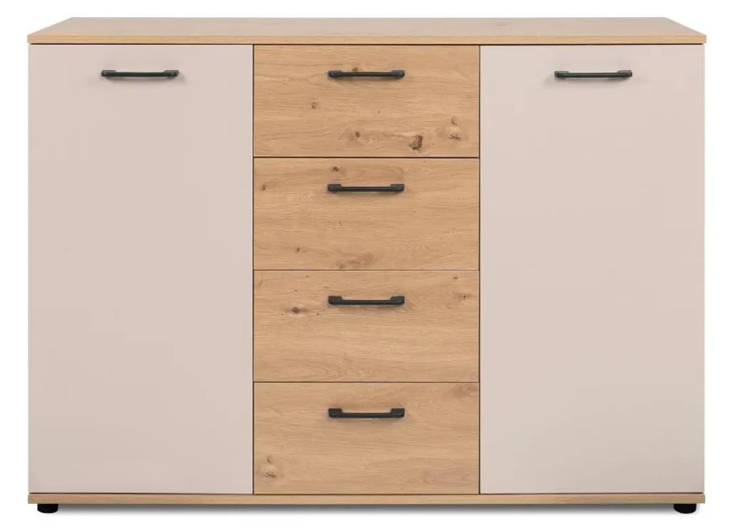 Buffet de Salon 120 cm Chêne et Cachemire - Enfilade Moderne LINO 4T