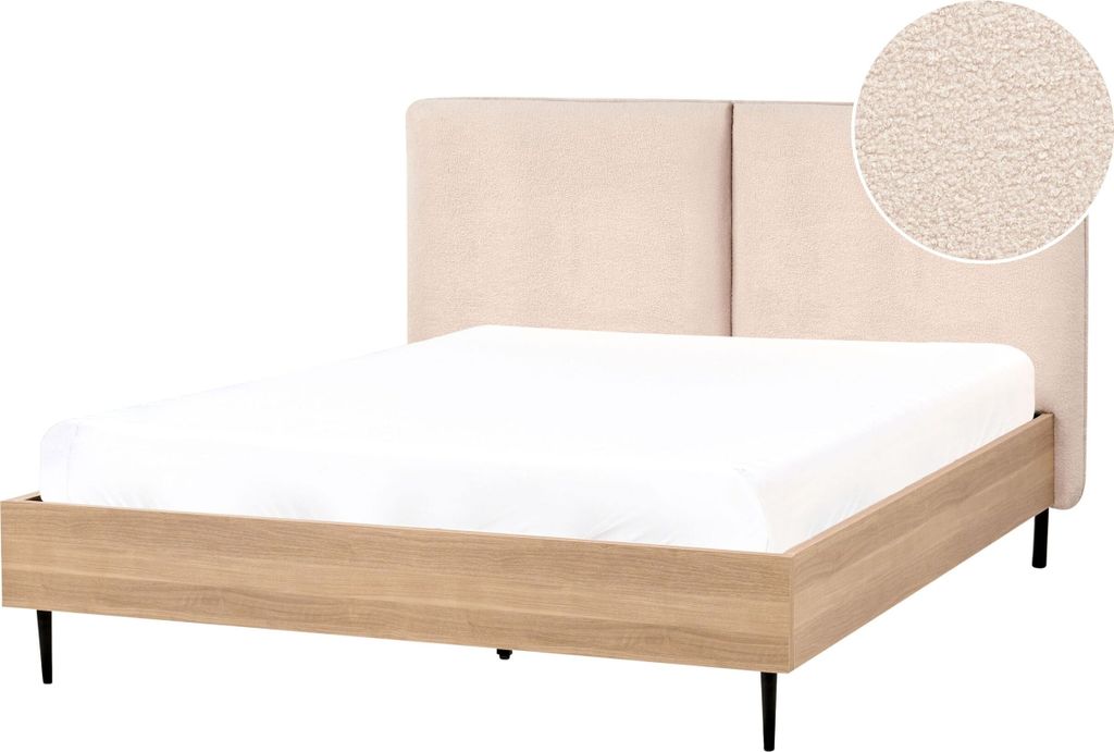 BELIANI Bett Beige Bouclé 140 x 200 cm mit Holzrahmen Polster Kopfteil Gepolstert Modern Stilvoll Elegant Design für Schlafzimmer