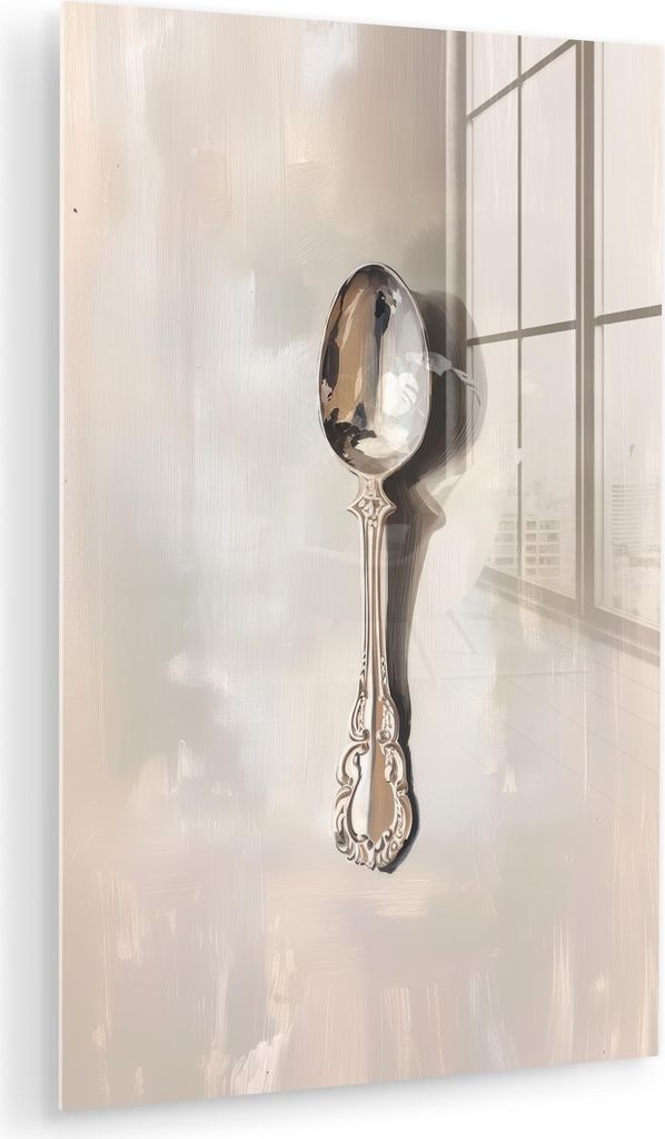 MuchoWow Glasbilder - Bilder auf Wandbild - Foto auf Glas Löffel - Farbe - Silber 40x60 cm Wanddekoration aus Glas - Acrylglasbild - Acrylbilder -...