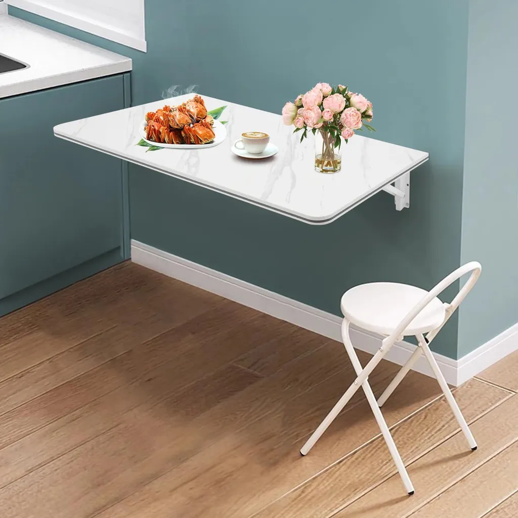 Table murale pliante en métal blanc - Ultra compacte et résistante - 3