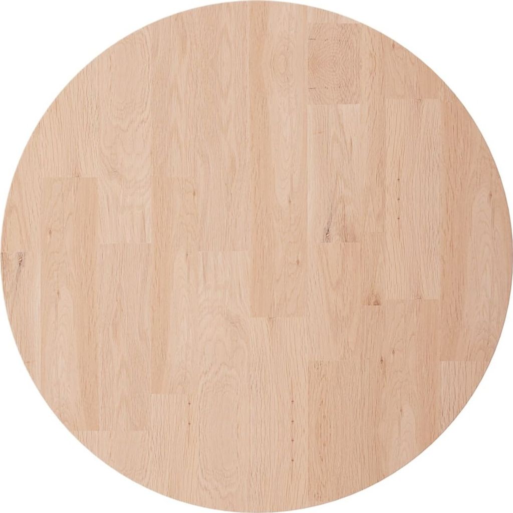 A circular wooden tabletop with visible wood grain.