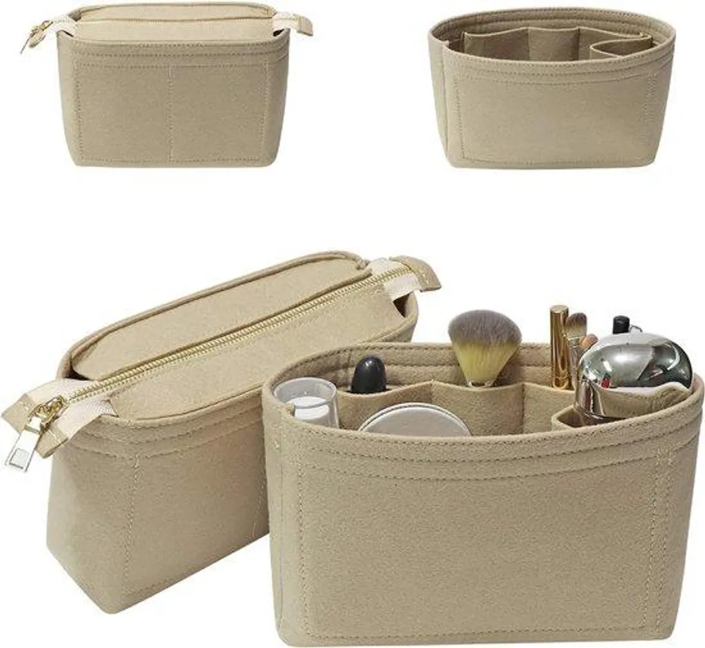 Organisateur de sac à provisions beige robuste avec 2 compartiments