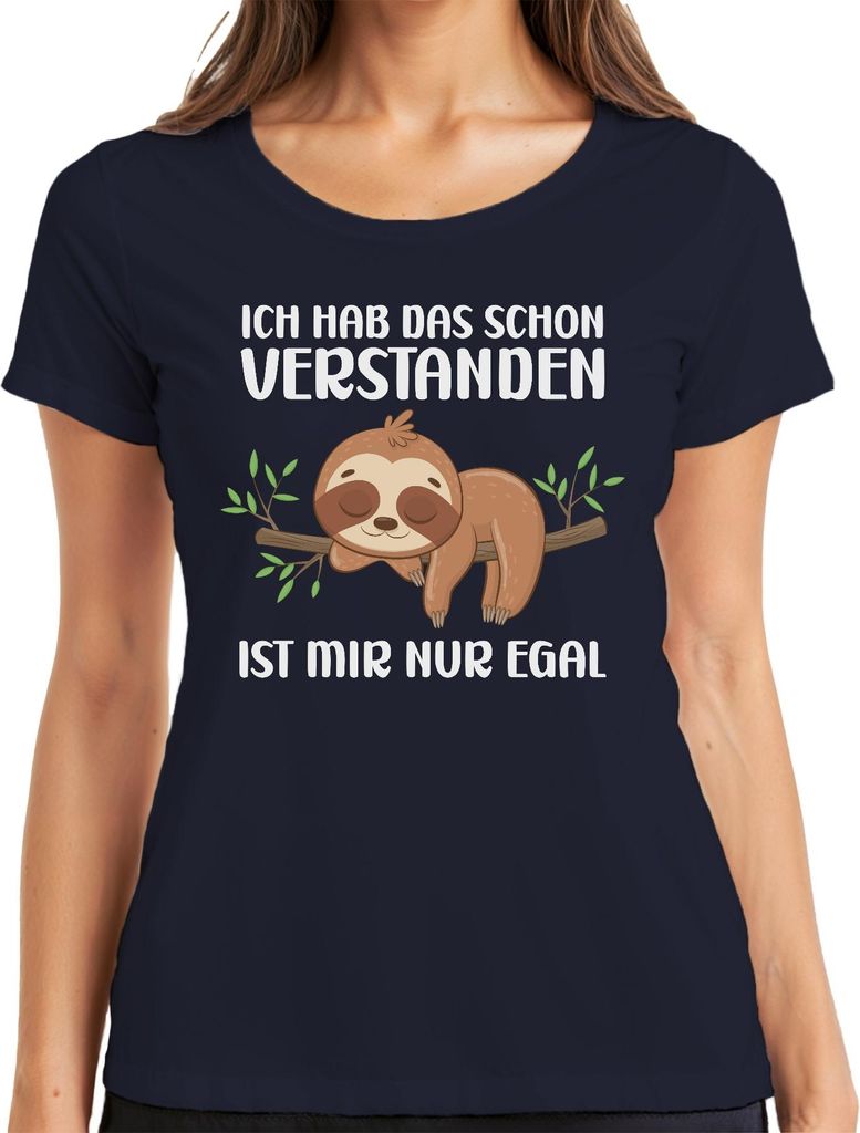Verstanden ist mir egal faultier schlafen Lustiger Spruch Ironie Damen T-Shirt, Navy, S