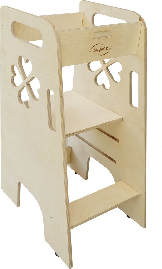 Skyline Steh und Lernturm Baby ab 1 Jahr Montessori Learning Tower Höhenverstellbar Tritthocker Kinder Indoor Möbel Kinderzimmer Trittschemel Kit...
