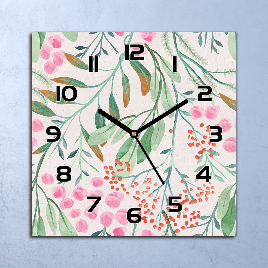 Wanduhr Echt-Glas-Küchenuhr Vogelbeere Aquarell Quarz 30x30 Deko Bilder