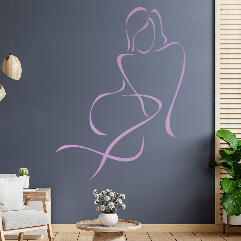 Frau sitzend - Linien Wandtattoo in 6 Größen - Wandaufkleber Wall Sticker - Dekoration, Küche, Wohnzimmer, Schlafzimmer, Badezimmer