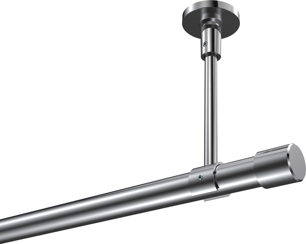 Interdeco Gardinenstange / Vorhangstange Chrom, Typ Sonette Santo (Kappe) ohne Ringe, Deckenmontage, 20 mm Ø 1-läufig, 260 cm