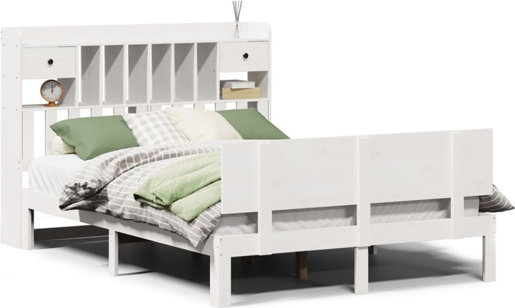 vidaXL Massivholzbett mit Regal ohne Matratze Weiß 140x200 cm Kiefer