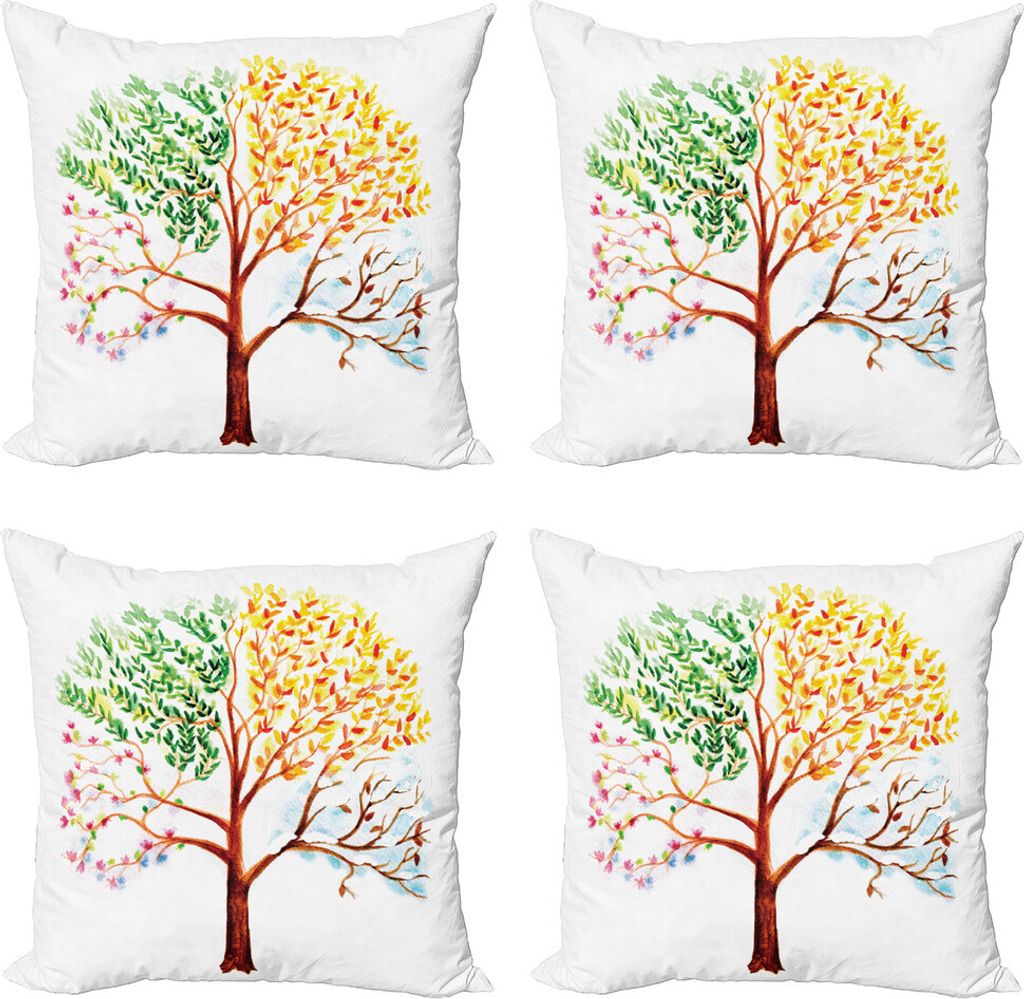 ABAKUHAUS Aquarell Kissenbezug Set (4 Stück), Baum Jahreszeiten Natur, Moderner Doppelseitiger Digitaldruck, 50 cm x 50 cm, Mehrfarbig