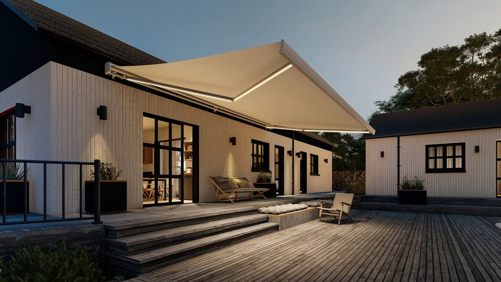 4 x 3 m Vollkassettenmarkise Weiß SP1307EML mit Motor und LED-Beleuchtung SPD012