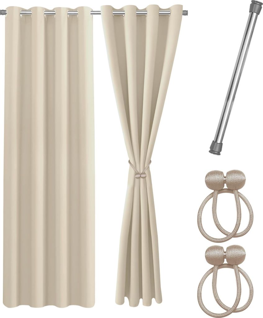 COZYOR Praktisches Set ohne Bohren: 2x Vorhang + 1x Produktbild 
