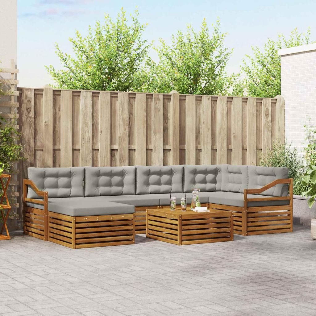 "SALE 2026"Outdoor-Sofagarnitur - CLORIS - Balkonmöbe/Sitzgruppe - mit Kissen 19 pcs - Moderne Design - Natürlich und Hellgrau - Gartensofas NeuM...