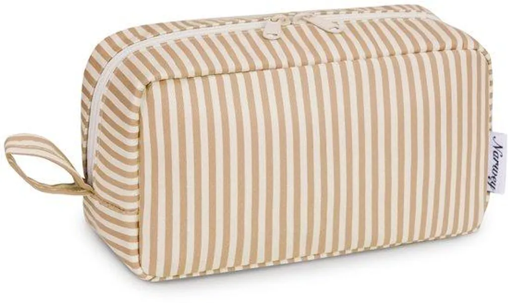 Trousse à maquillage compacte à rayures marron - Pochette de beauté