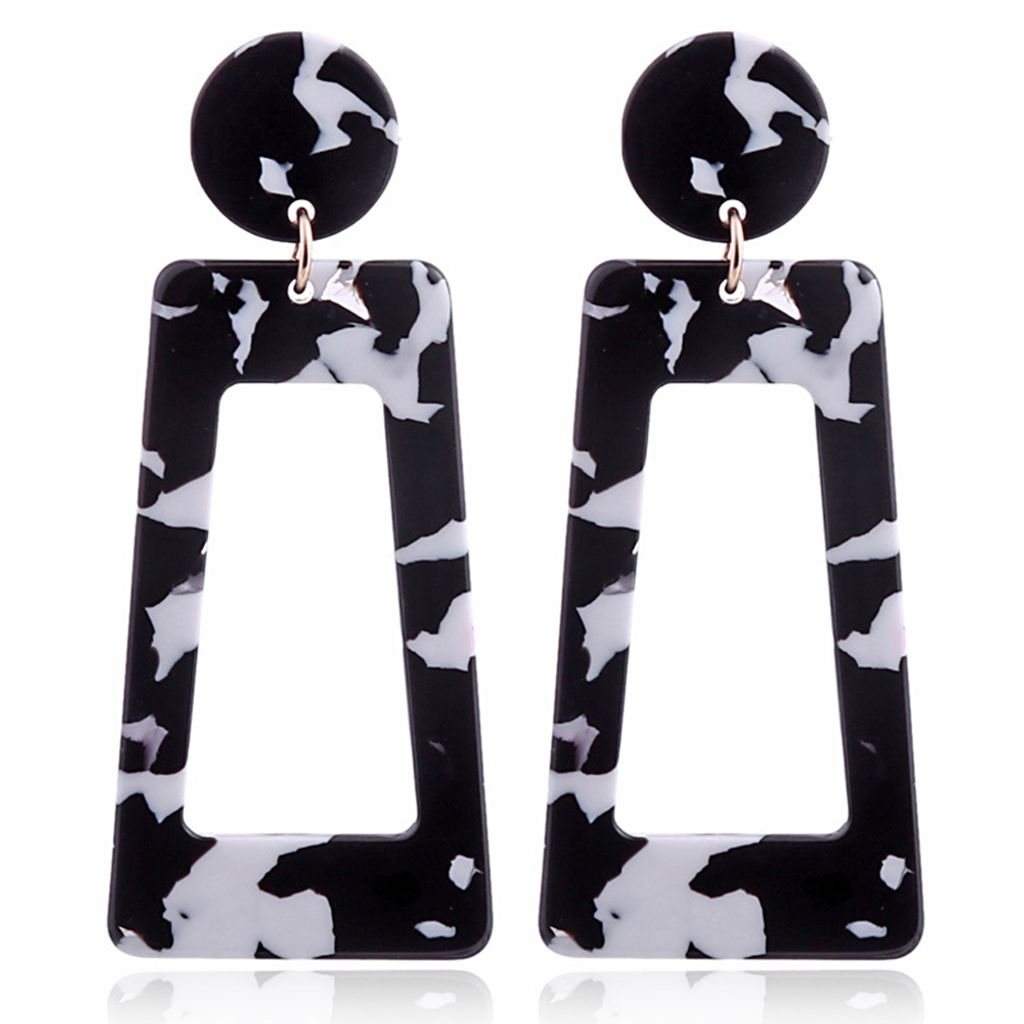 Mode Hohl Rechteck Aussage Frauen Geometrische Ohrstecker Schmuck Geschenk-Schwarz
