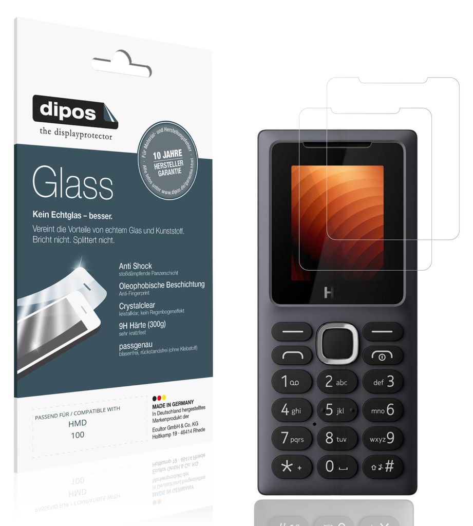 2x Schutzfolie für HMD 100 - Anti-Shock 9H Folie dipos Glass Kunststoffglas