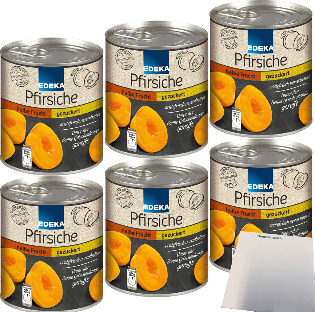 Edeka Pfirsiche halbe Frucht erntefrisch verarbeitet 6er Pack (6x820g Dose) + usy Block
