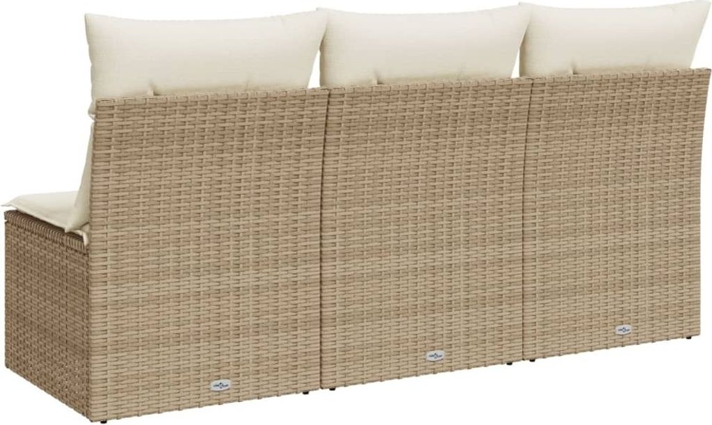 vidaXL Gartensofa mit Kissen 3-Sitzer Beige Poly Rattan Produktbild 1