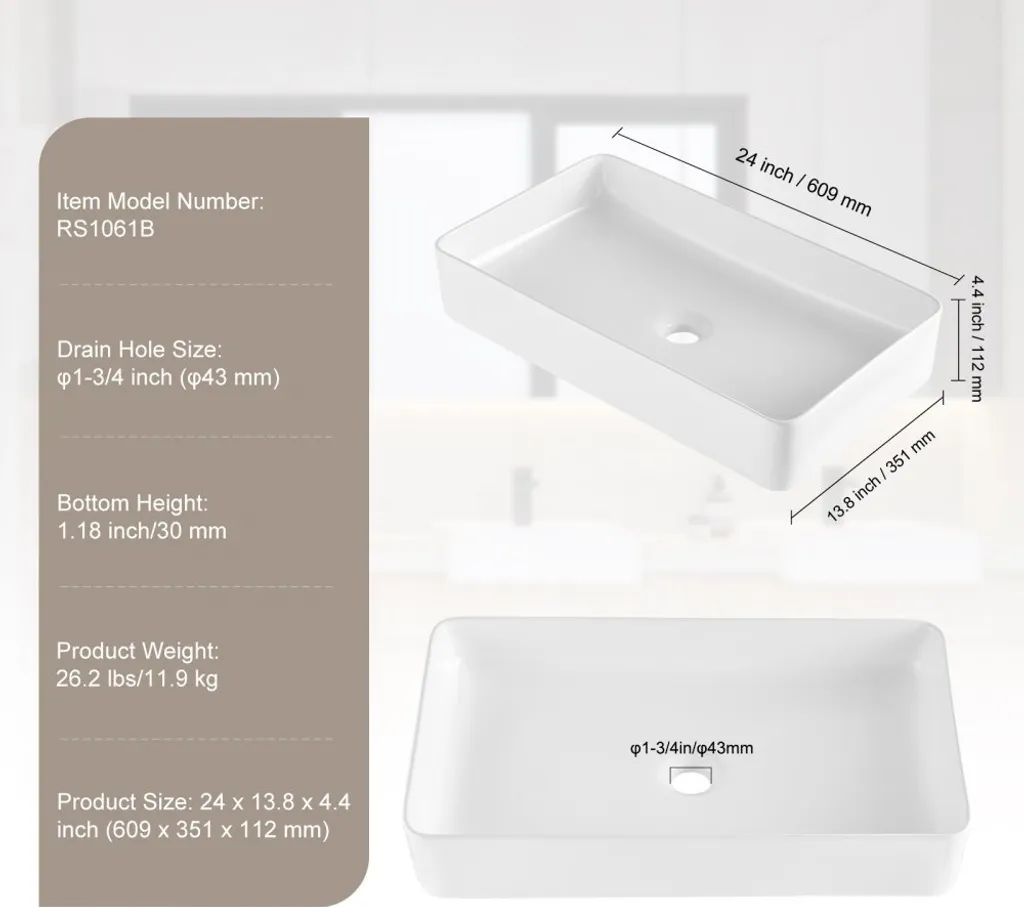 Lavandino Bagno Appoggio Bianco 60cm - Ceramica Facile Pulizia 609x351 - 7