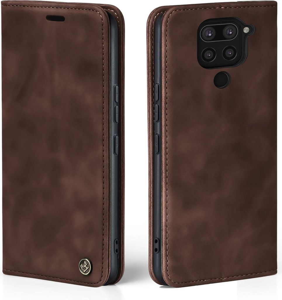 Handy Hülle für Xiaomi Redmi Note 9 Klapphülle Bookcase Flip Cover Handy Tasche Etui Farbe: Dunkelbraun