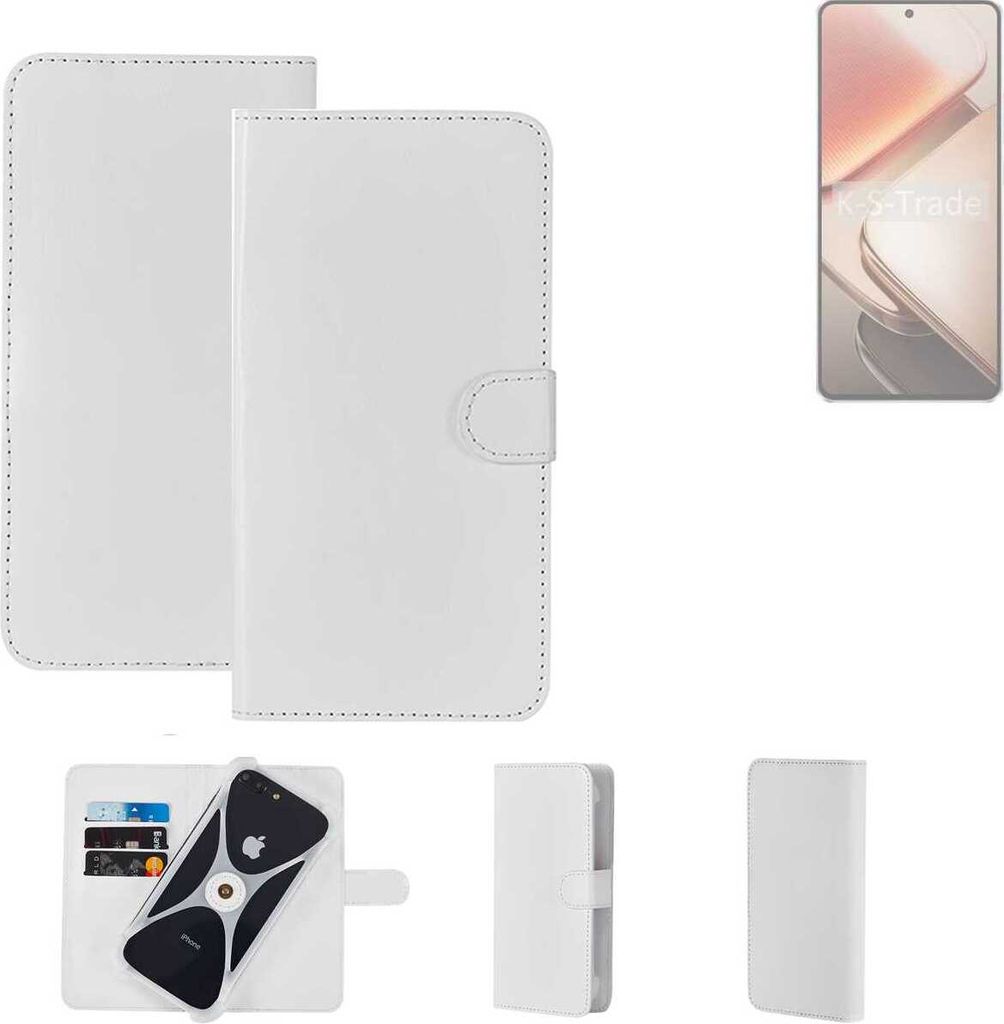 K-S-Trade Handy Hülle Schutz Hülle kompatibel mit Vivo iQOO Z9 Turbo+ Cover Case Bookstyle Bumper weiß 1x