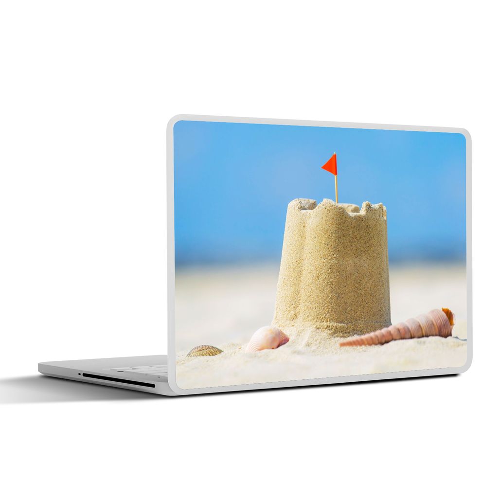 MuchoWow Laptop Aufkleber Sticker Cover Sandburg - Strand - Muscheln - Sommer 31x22.5 cm - Laptop-Deko