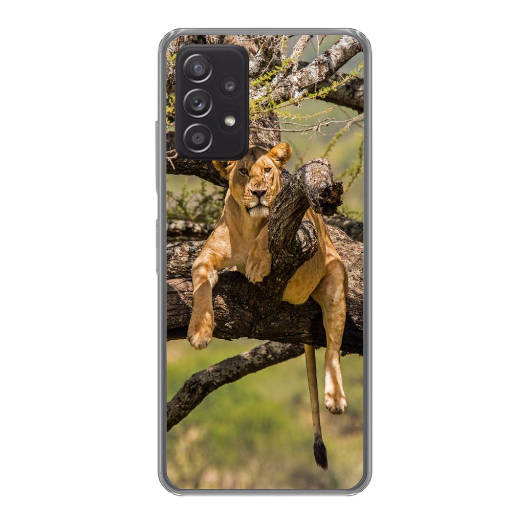MuchoWow Handyhülle Schutzhülle Hülle für Samsung Galaxy A33 5G Löwe - Baum - Braun Silikon Softcase Handy Hülle - Kartenhalter